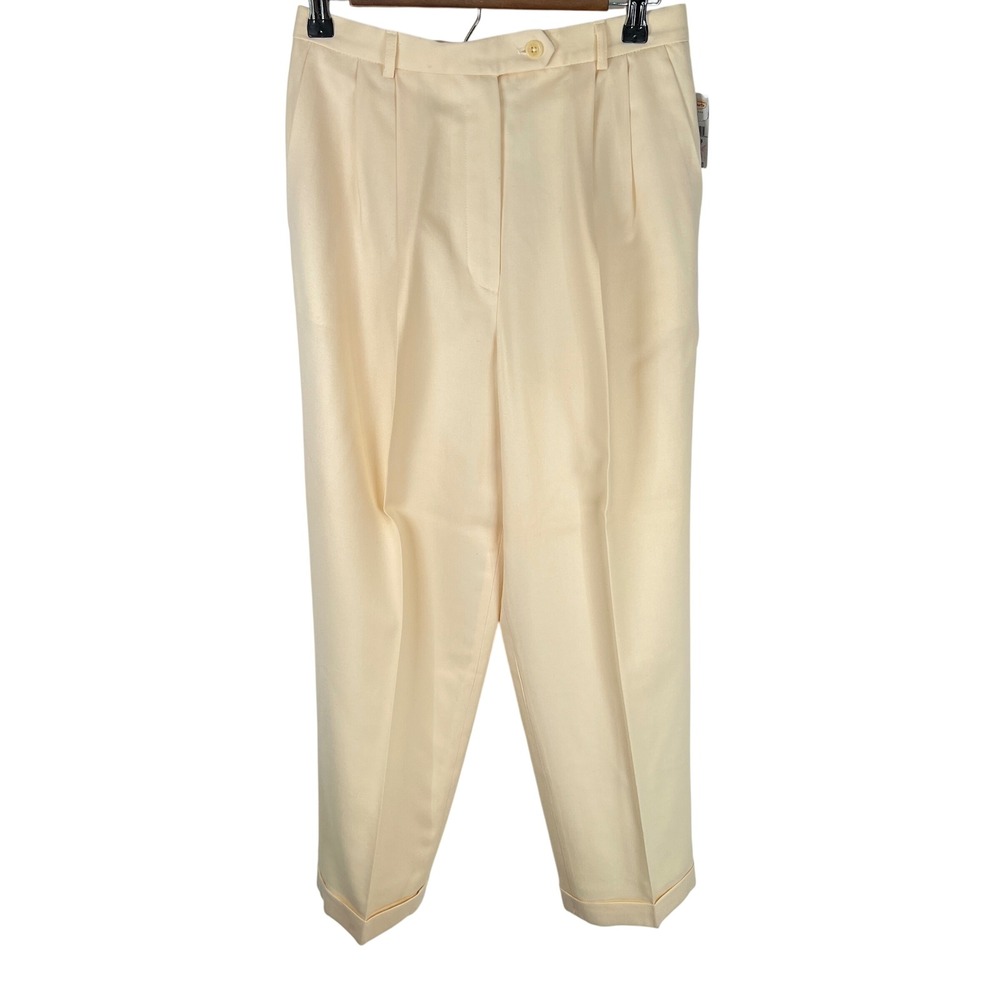 Talots‎ Petites Vtg Cream 100% Wool Pleated Cuffed Trousers Dress Pants Sz 8 NWT